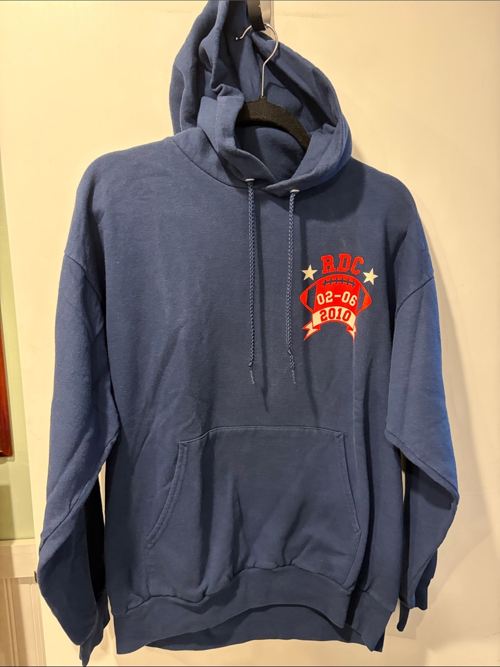 Hanes RDC Blue Crewneck Hoodie with Red Football Crest 2010 Large
